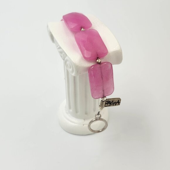 Stunning Rose Quartz Style Polished Faceted Pink Stone Bracelet - Picture 6 of 11